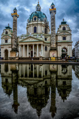 Fototapeta na wymiar Karlskirche Cathedral in Vienna on a rainy summer day