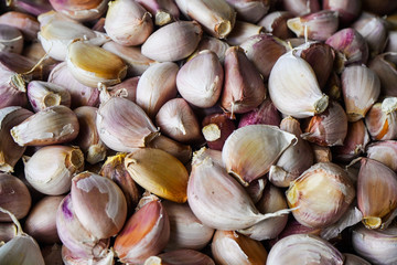 Fresh garlic cloves in the market