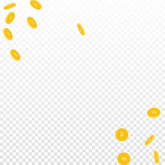 Russian ruble coins falling. Scattered sparse RUB 
