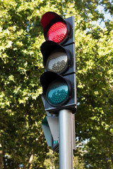 Traffic light with red light on