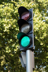 Traffic light with green light on