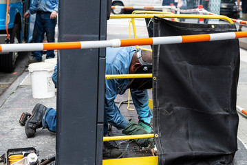 Welder doing a welding in New York City, USA