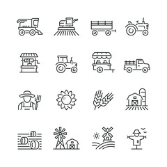 Farming and agriculture related icons: thin vector icon set, black and white kit © Mykola