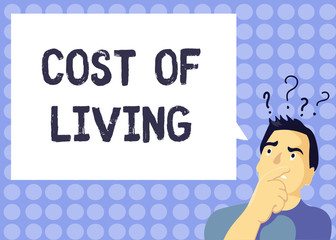 Handwriting text writing Cost Of Living. Concept meaning The level of prices relating to a range of everyday items.