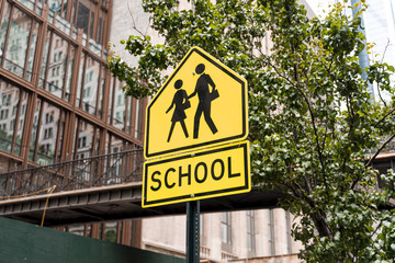 School street sign in the city