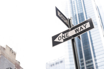 One way road sign in the city