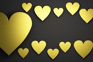 Golden Hearts. 3D Render illustrations