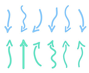 Colored infographic elements isolated on white. Set of sketchy indicator signs. Hand drawn simple pointers. Line art. Abstract arrows. Symbols for work