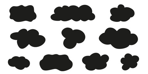 Abstract clouds on white. Hand drawn samples. Black and white illustration
