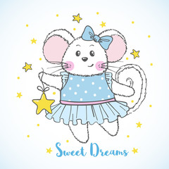 Cute Mouse character in blue dress with star.