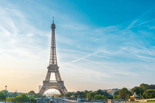 PARIS, FRANCE - August 19, 2018: Eiffel Tower, nickname La dame de fer, the iron lady, The tower has become the most prominent symbol of  Paris. Paris, France