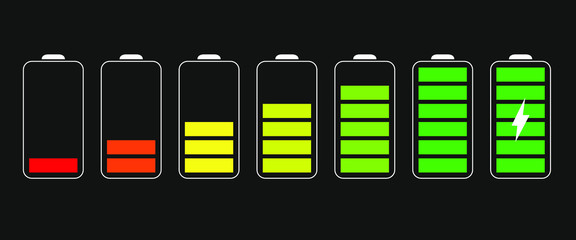 Fototapeta premium Battery charge indicator icons. Charging level indicator. 