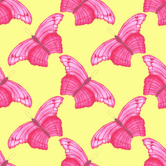 watercolor pink butterfly seamless pattern on white background regular simple