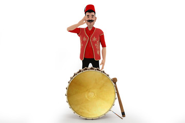 3D Traditional Ramadan Drummer and Drum - İllüstrasyon 