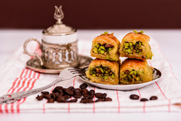 Turkish delights - baklava traditional sweets with turkish coffee
