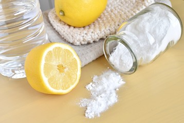 Natural products for home cleaning, lemon, baking soda and vinegar, eco friendly, zero waste...