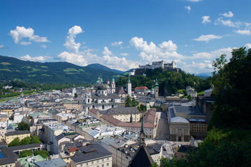 Fototapeta na wymiar Salzburg city panorama with castle nice weather