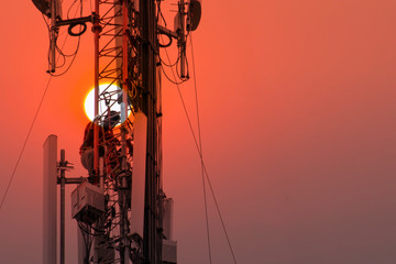  Engineer or Technician working on high tower,Risk work of high work, people are working with...