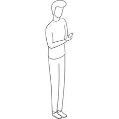 Drawn illustration of a man standing and looking at his phone
