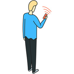 Drawn illustration of a man standing and looking at his phone with WiFi turned on