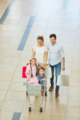 Eltern schieben Kinder im Einkaufswagen