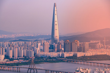 Seoul sunset time at Lotte world tower.