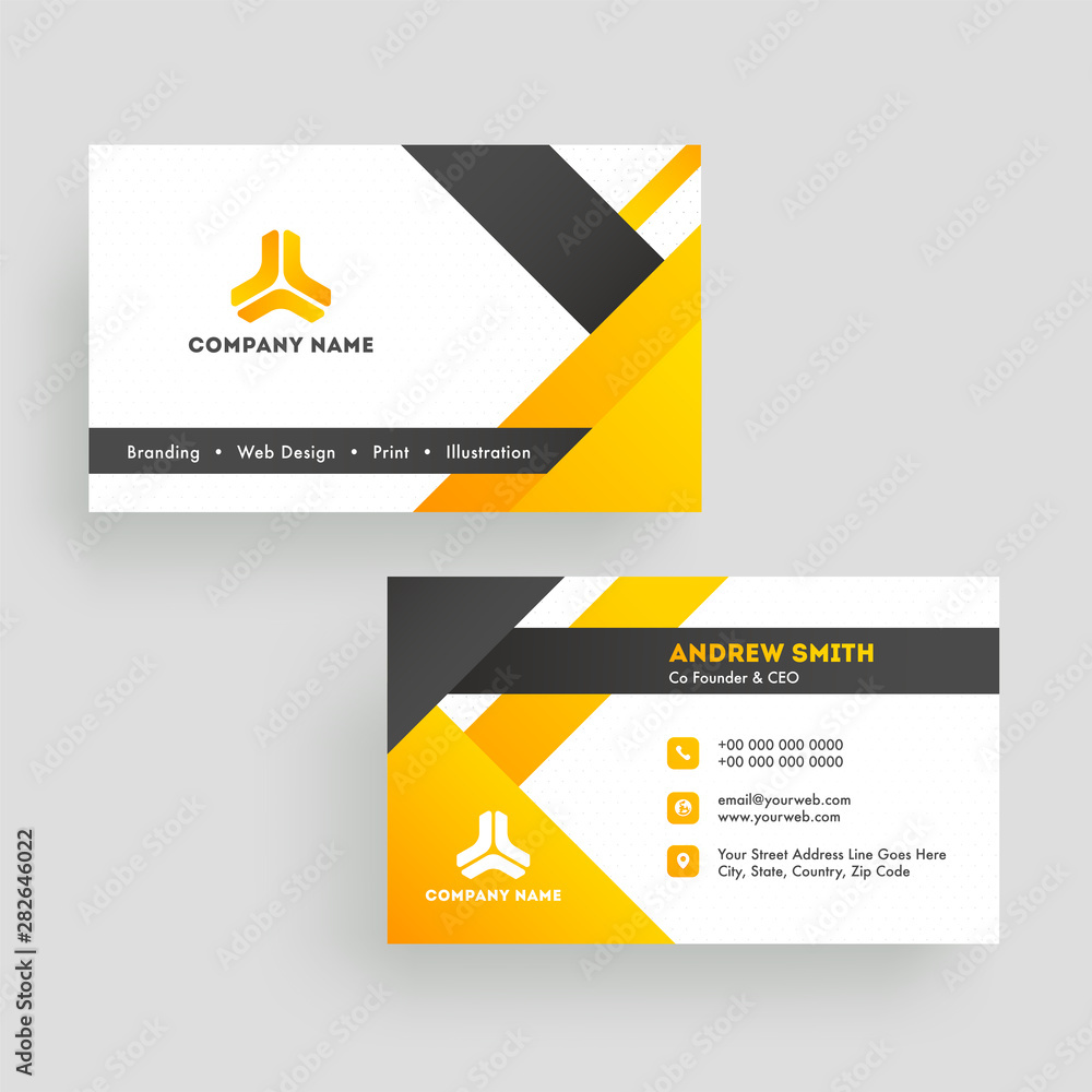 Poster front and back view of business card or visiting card design with abstract pattern.