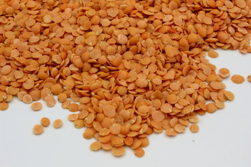 pile of lentils isolated on white background