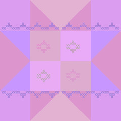 Geometric block pattern for patchwork  with embroidery  cross-stitch. For  decoration fabrics,  on clothing, paper and handbags. Block for creating blankets, clothes, bags.