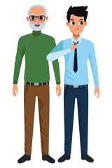 Family old father with adultt son cartoon
