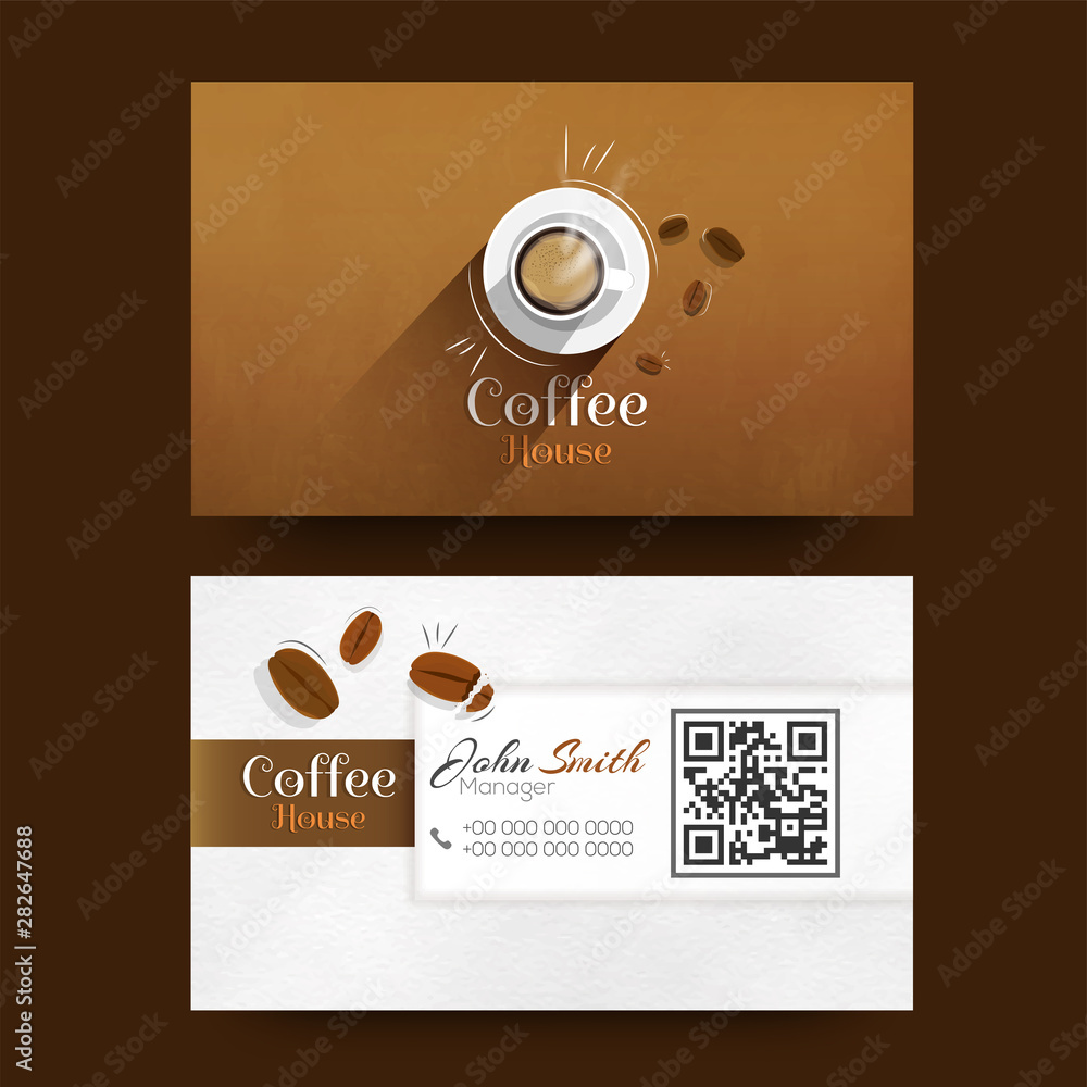 Canvas Prints Front and back view of business card or visiting card design with coffee cup for Coffee House.