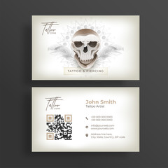 Tattoo & piercing business card or visiting card design in front and back view.