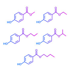 Set of parabens on white background