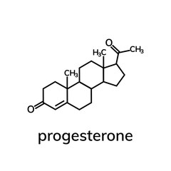 Progesterone chemical formula on white background