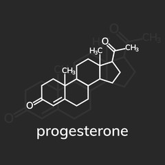 Progesterone chemical formula on dark background