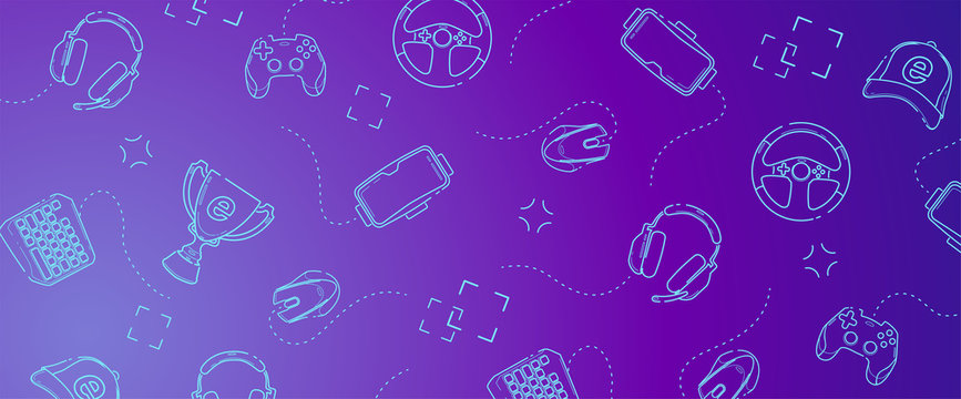 Game Gadgets - Line concept art with modern blue and violet background for web, market, banner or fb cover.
