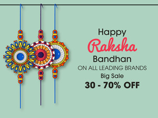 Illustration of Sale and promotion banner poster with Decorative Rakhi for Raksha Bandhan, Indian festival of brother and sister bonding celebration