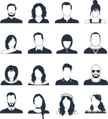 Big set of hand drawn Avatar profile icon (or portrait icon), including male and female.Modern user flat avatar icon, sign, profile people symbol