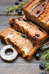 Homemade Banana Blueberry cake with rosemary