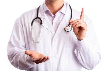 Cutout Of Doctor On White Gesturing Caution