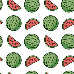 Isolated watermelons seamless pattern vector illustration, Fresh fruit symbols wallpaper.