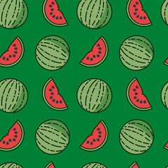 Watermelon seamless pattern vector illustration, Fresh fruit symbols wallpaper.
