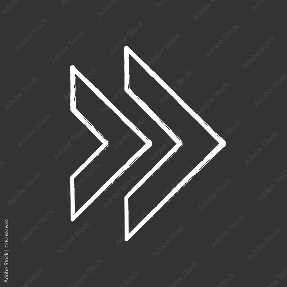 Poster double arrow chalk icon. rewinding button. navigation pointer, indicator symbol. next, forward arrow