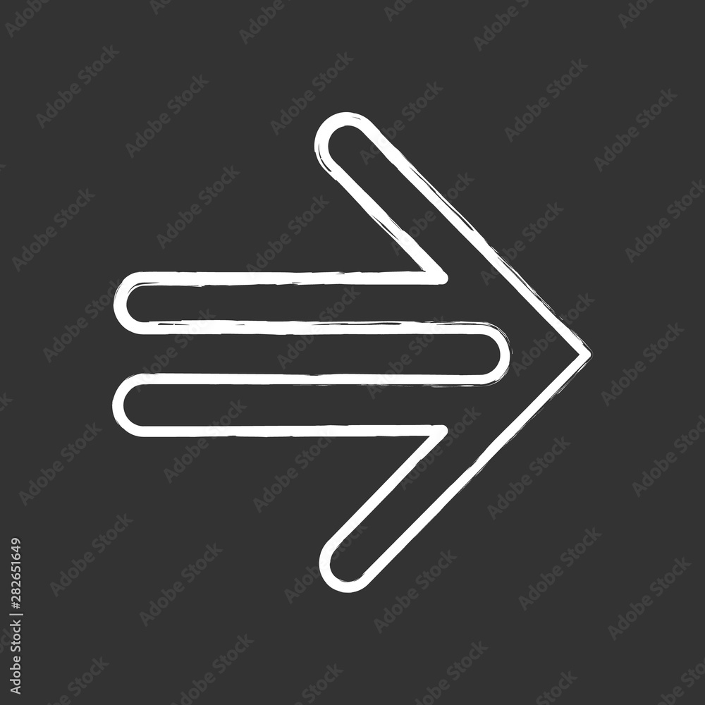 Poster double-lined arrow chalk icon. indicating sign, pointer button. forward indicator. arrowhead pointin