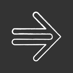 Obraz premium Double-lined arrow chalk icon. Indicating sign, pointer button. Forward indicator. Arrowhead pointing to right direction. Navigation arrow. Motion cursor. Isolated vector chalkboard illustration