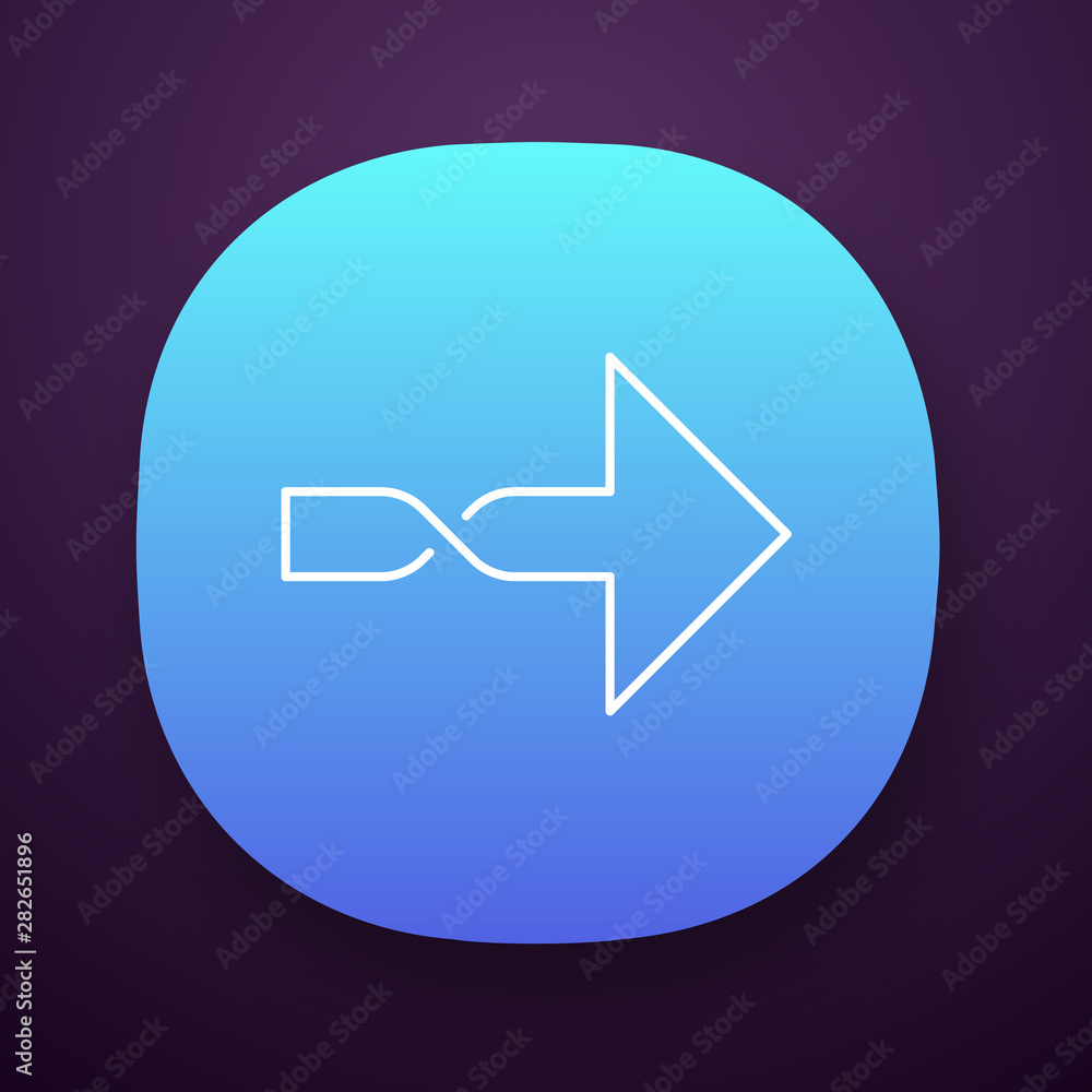 Poster twisted arrow app icon. direction arrowhead. pointing cursor. arrow indicating rightward. next. navi