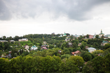 Obraz premium Panoramic view of the city of Vladimir, Russia summer a cloudy day on the background of green trees