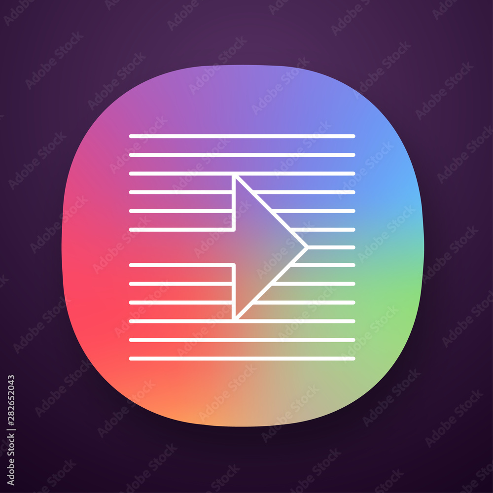 Poster arrow on striped background app icon. arrowhead pointing rightward. navigation indicator on horizont