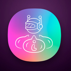 Fototapeta premium Informational bot app icon. Robot virtual assistant. Artificial intelligence. Machine learning, software application. UI/UX user interface. Web or mobile application. Vector isolated illustration