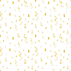 Vector Seamless Pattern, Golden Glittering Confetti Fall, Festive Background, Birthday Surprise, Winner Serpantine.